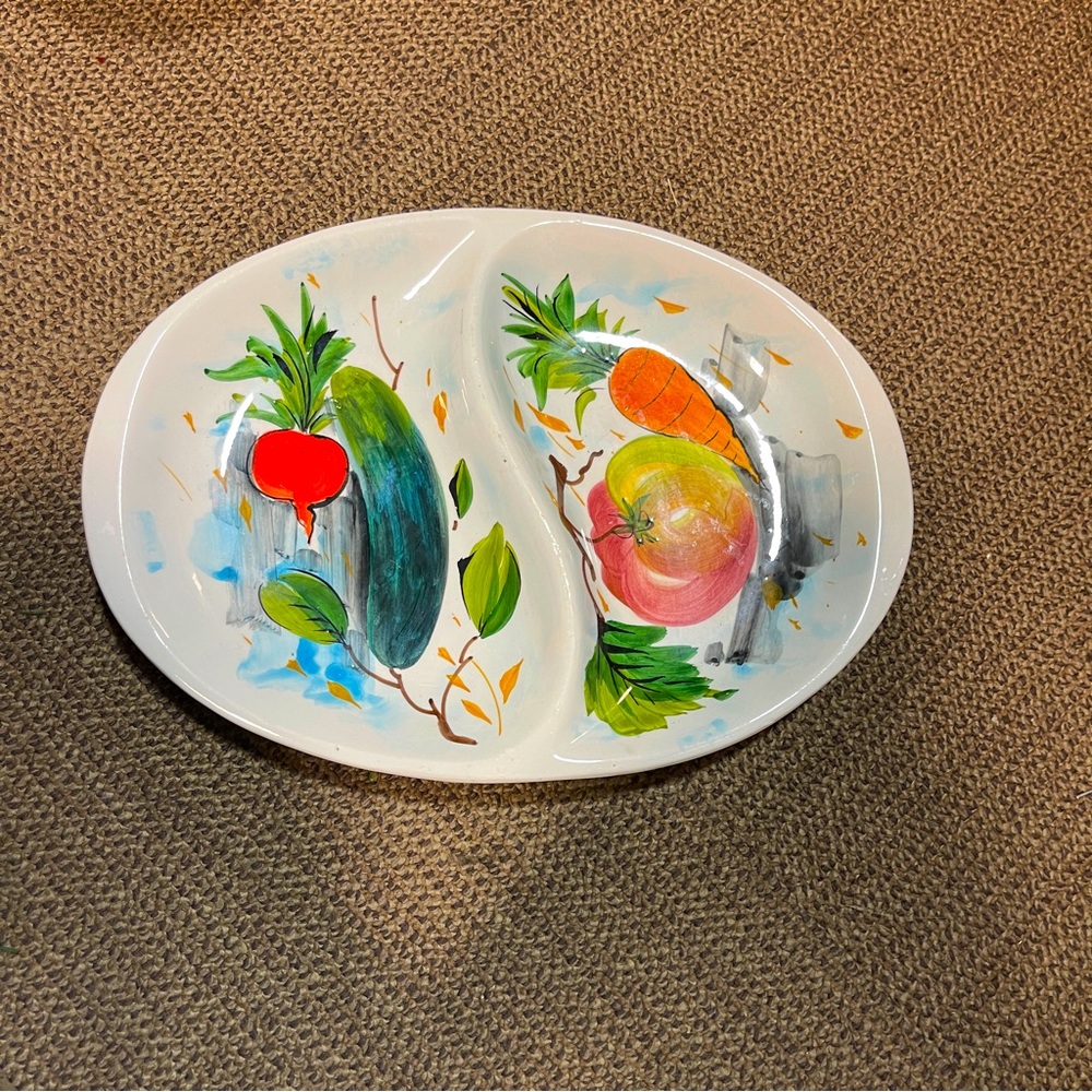 Vintage Italian Colorful Vegetable Design Divided Plate-Grandmacore/Cottagecore